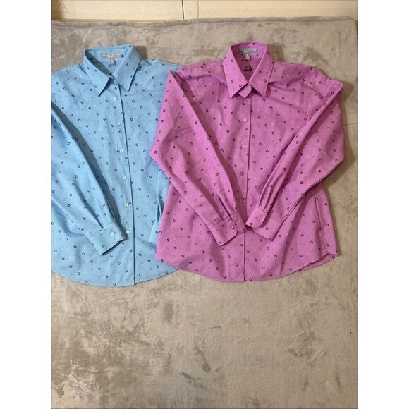 Foxcroft Women’s Size 8 Shirt Lot Pink Blue Polka Dot Long Sleeve - Picture 2 of 11